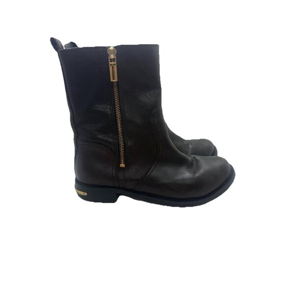 Tory Burch Elyse Brown Leather Moto Ankle Boots Side Zipper Pull Block Heel Sz 6 - Picture 1 of 12